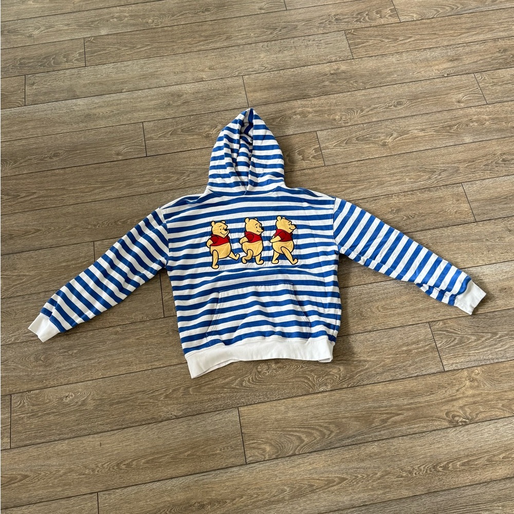 Disney Blue and White Striped Hoodie with Cartoon Design